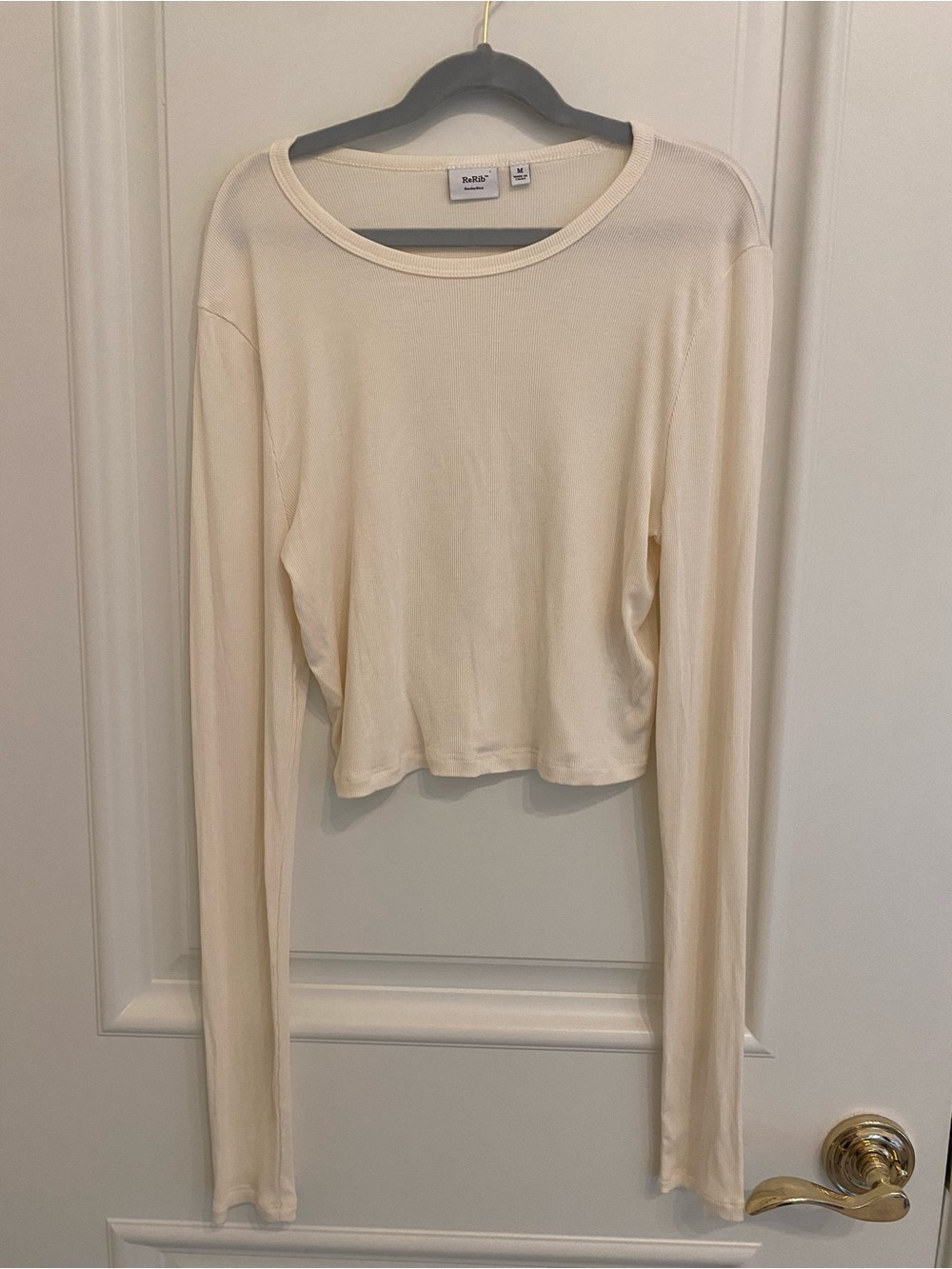 Aritzia Cream Long-Sleeve Ribbed Crew Top
